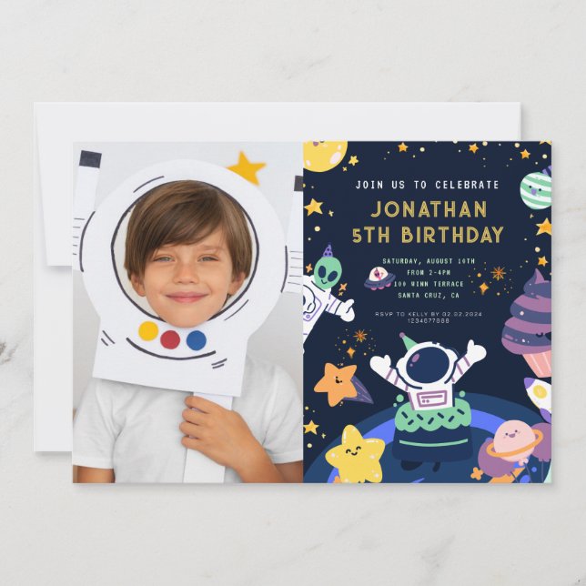Invitation Photo Astronaut Planètes Space Boy Anniversaire (Devant)