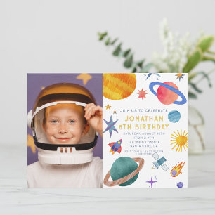 Invitation Photo Astronaut Planètes Space Boy Anniversaire
