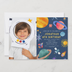 Invitation Photo Astronaut Planètes Space Boy Anniversaire