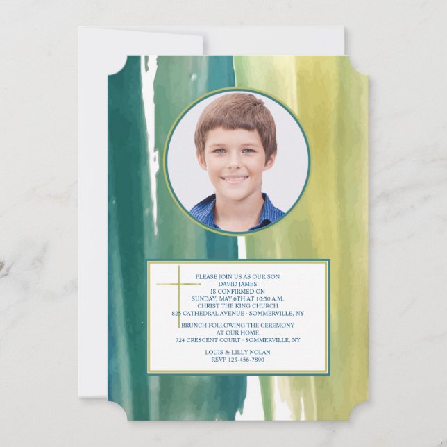 Invitation photo aux coups de pinceau aquarelle (Devant)