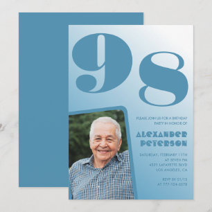 Invitation Photo avec dégradé bleu rétro 98e anniversaire