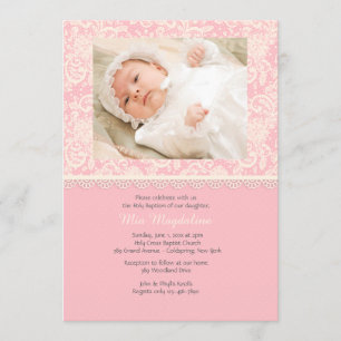Invitation photo avec dentelle rose et pois