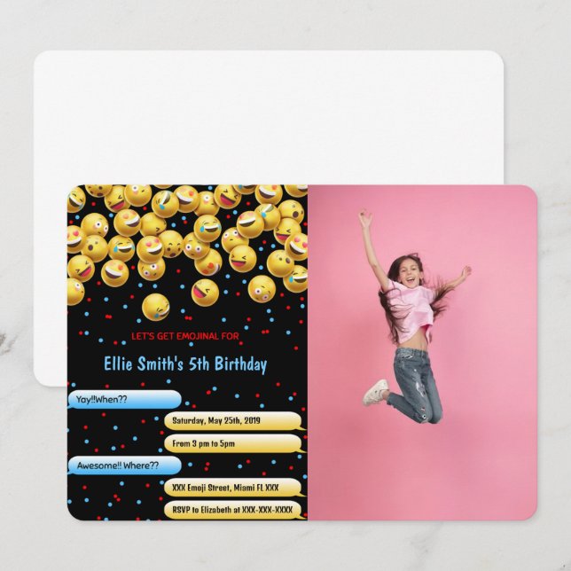 Invitation photo avec émoji modifiable (Devant / Derrière)