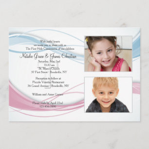 Invitation photo avec vagues bleues et roses