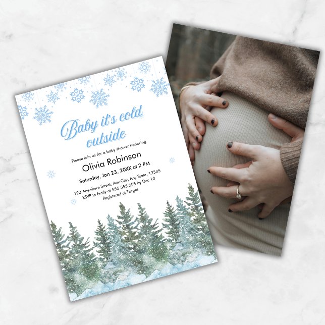 Invitation Photo Baby It's Cold Outside Winter Baby Shower (Photo Snowflakes Baby It's Cold Outside Winter Baby Shower Invitation )