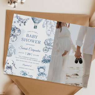 Invitation Photo Baby shower du Toile De Jouy Blue Boy