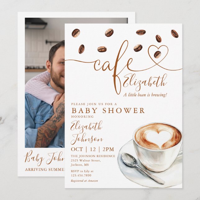 Invitation Photo Baby Shower Little Bean Coffee Ca (Devant / Derrière)