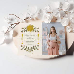 Invitation Photo Baby shower végétal céleste Vintage