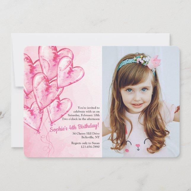 Invitation Photo Ballons Roses (Devant)