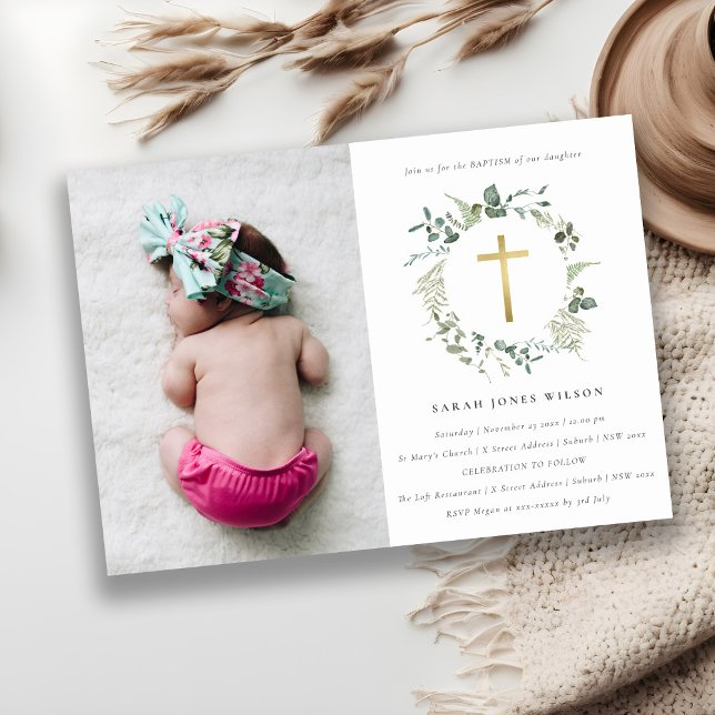 Invitation Photo Baptême Botanique De Croix D'Eucalyptus (Créateur téléchargé)