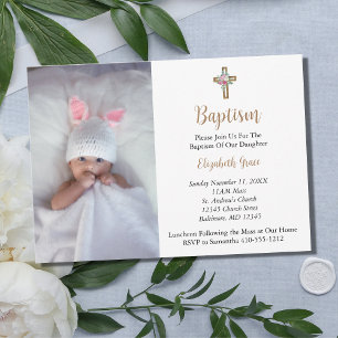 Invitation Photo Baptême Christening Baby Girl Baby Boy