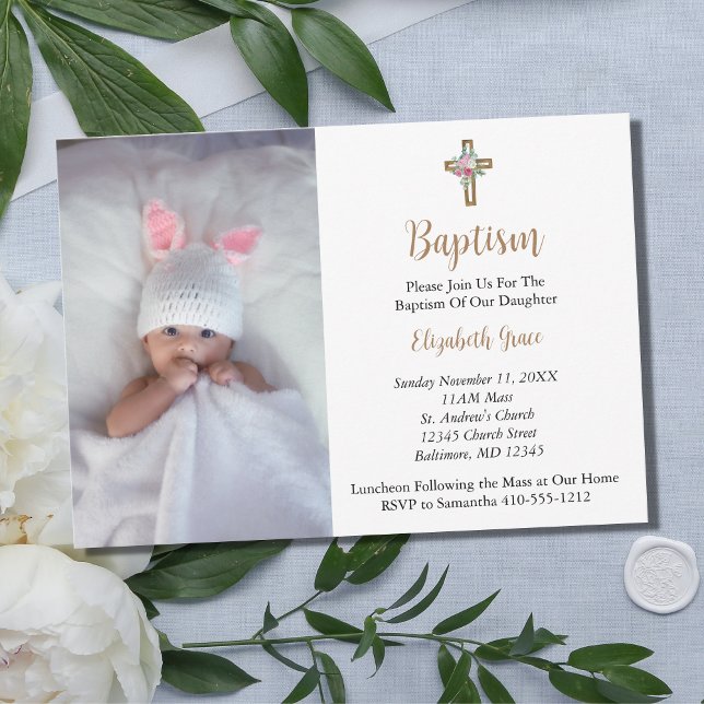 Invitation Photo Baptême Christening Bébé Fille Bébé Garçon (Créateur téléchargé)