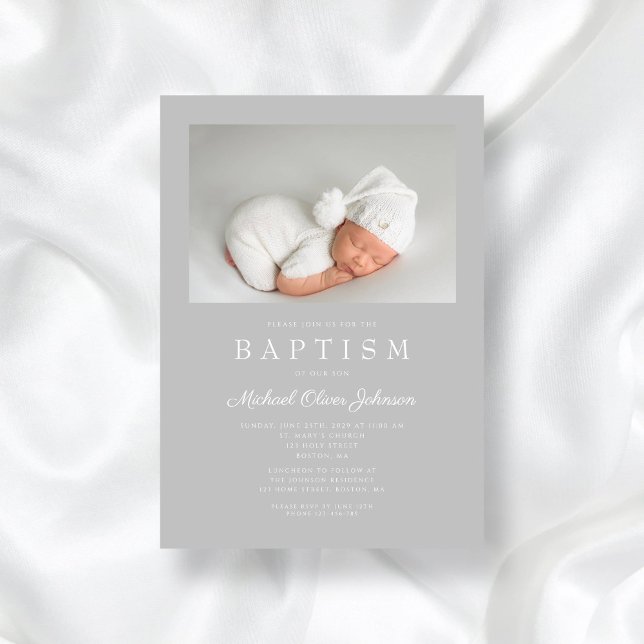 Invitation Photo Baptême de Script moderne (Modern Script Baptism Photo Invitation)