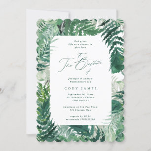 Invitation Photo Baptême du cadre botanique vert feuillu