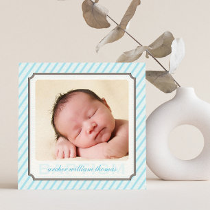 Invitation PHOTO BAPTÊME rayures de bonbons vintage moderne b
