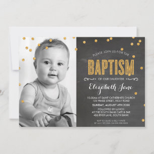 Invitation PHOTO BAPTISM Gold parties scintillant confetti ch