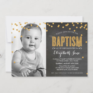 Invitation PHOTO BAPTISM Gold parties scintillant confetti ch