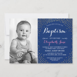 Invitation PHOTO BAPTISM mignon mini en or confetti marine mo