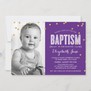 Invitation PHOTO BAPTISM mignon parties scintillant en or con