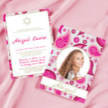 Invitation photo Bat mitzvah rose moderne<br><div class="desc">Préparez-vous à une fête à thème moderne. Le rose est la couleur arrière - plan pour ce design Bat mitzvah personnalisé et élégant. Modifiez facilement les informations pour votre propre invitation personnalisée. L'image sur le dos peut être remplacée par votre propre photo D'une gamme d'appareils fixes personnalisés de Chessie's Fine...</div>