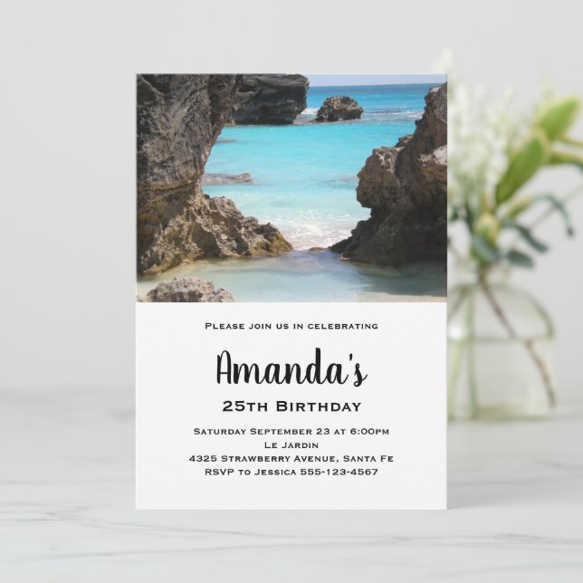 Invitation Photo Bermuda Coast & Tropical Sea Birthday (Debout devant)