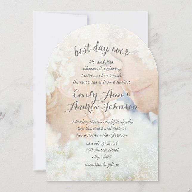 Invitation Photo Best Day Ever Damask Mariage de police de ch (Dos)