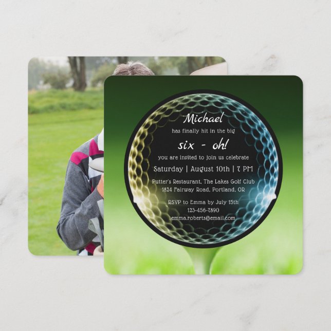 Invitation Photo Big Six-Oh Golf 60e anniversaire de la fête (Devant / Derrière)