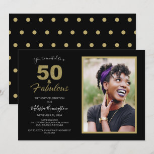 Invitation Photo Black 50 et Fabuleux 50e anniversaire de la 