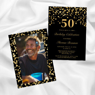 Invitation Photo Black And Gold Cinquante-Anniversaire