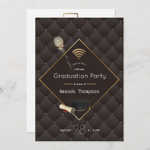 Invitation Photo Black and Gold Virtual Graduation Party