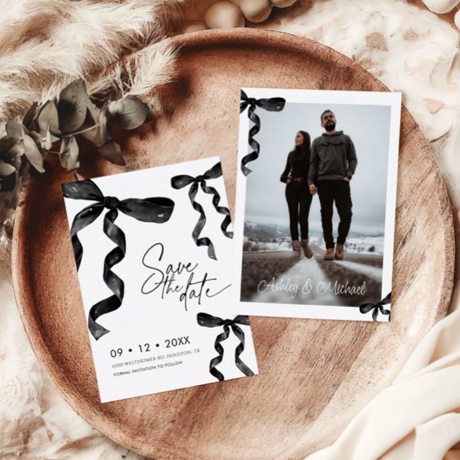 Invitation Photo Black Bow Enregistrer La Date (Créateur téléchargé)