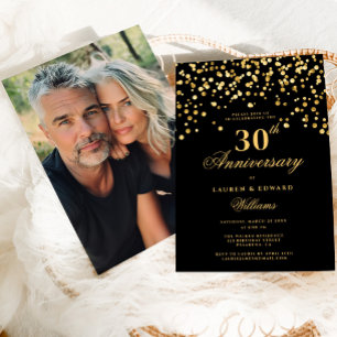 Invitation Photo Black & Gold 30e anniversaire de Mariage