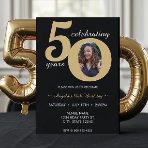 Invitation Photo Black & Gold 50 Cinquante ans 50e anniversai