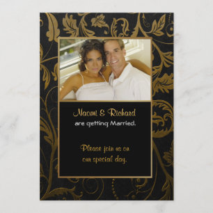 Invitation photo Black & Gold Damask