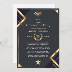 Invitation Photo Black & Gold Virtual Graduation Party