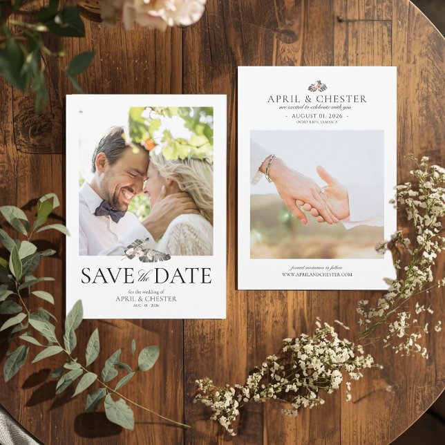 Invitation Photo Black Palm Enregistrer la date (Modern Save The Date Card)