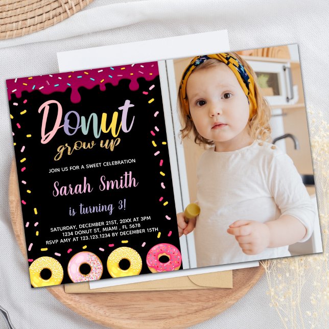 Invitation Photo Black Pastil Color Donjon Anniversaire (Photo Black Pastil Color Donut Birthday Invitation)