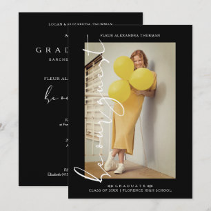 Invitation Photo Black Trendy Soyez Notre Invité Graduation S