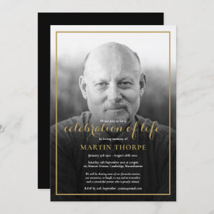 Invitation Photo Black White Celebration of Life Funeral