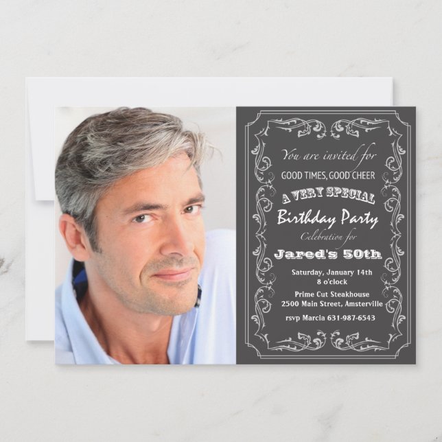 Invitation photo Blackboard Birthday (Devant)