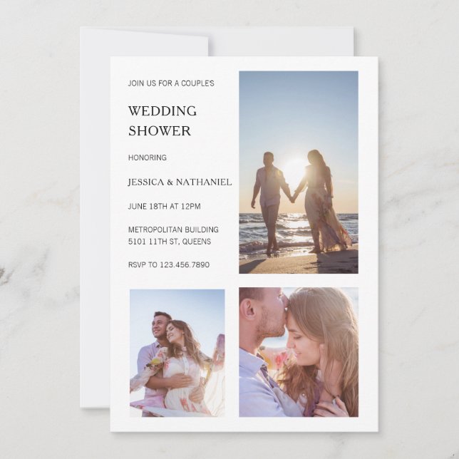 Invitation Photo blanche moderne Wedding shower de Couple (Devant)
