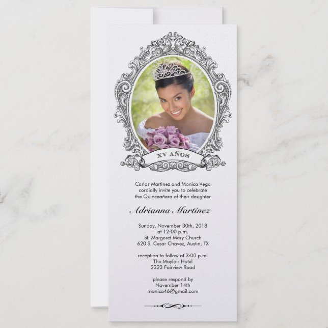 Invitation photo Blanche-Noire de Quinceanera (Devant)