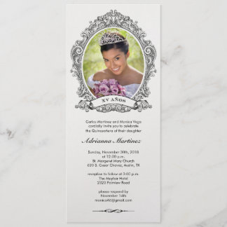Invitation photo Blanche-Noire de Quinceanera