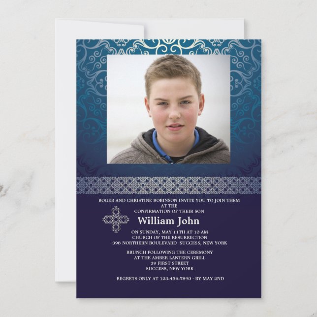 Invitation Photo Bleu Brillant (Vertical) (Devant)