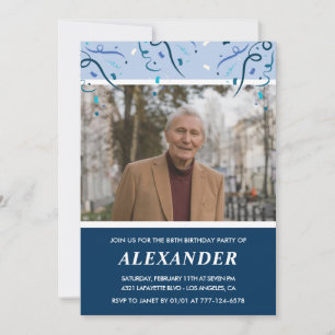 Invitation Photo bleu marine moderne homme 88e anniversaire