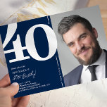 Invitation Photo bleue de la Marine 40e fête d'anniversaire<br><div class="desc">Créez des souvenirs durables à votre bash de 40e anniversaire avec ces invitations classiques de fête d'anniversaire bleu marine! Avec une grande police serif audacieuse montrant le numéro '40', une photo du garçon / fille d'anniversaire, et un modèle moderne facile à personnaliser, ces invitations capteront l'esprit de l'occasion. Grâce à...</div>