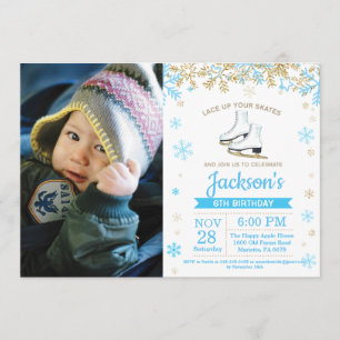 Invitation Photo bleue de patin de fête d'anniversaire de