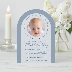 Invitation Photo Blue Arch Notre Petit Anniversaire Amoureux