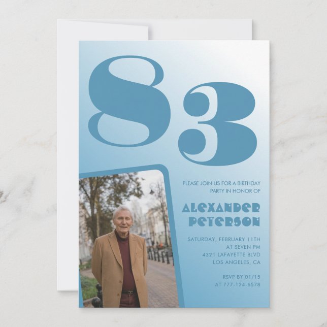 Invitation Photo Blue Gradient 83e anniversaire (Devant)
