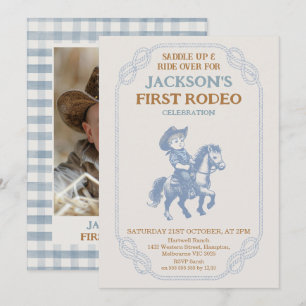 Invitation Photo Blue Grey Cowboy Premier Rodéo 1er Anniversa